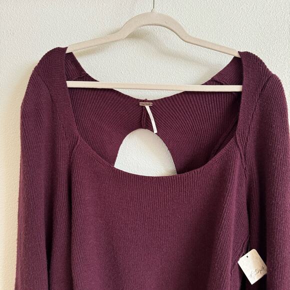 Free People Saffron Purple Pomegranate Open Back Sweater Women’s Large NWT - Picture 3 of 8